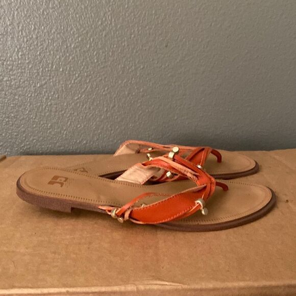 Joes Jeans Orange Leather Strappy Slip On Sandals - Picture 2 of 8